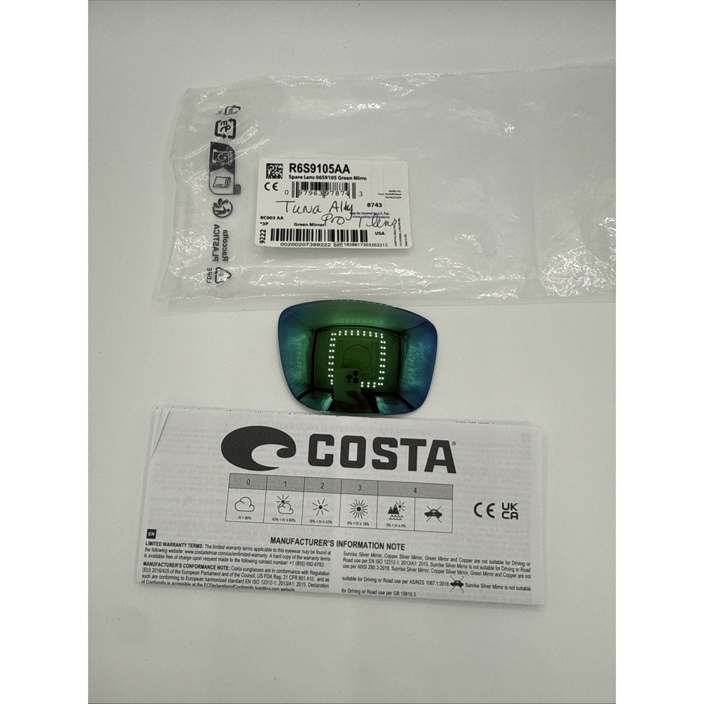 Costa Spare Lens Mens OS Green Tuna Alley Pro Polarized Single Lens R6S9105AA